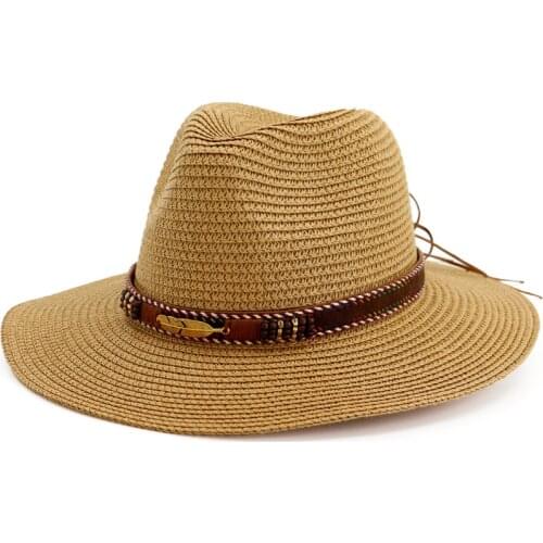 Summer Cowboy Hats for Mens Women Straw Sun Hats Hollow Cap for Girls Vintage Beach Leopard Band Panama Fedoras Jazz