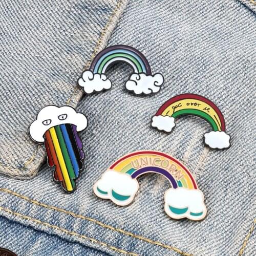 LGBT Rainbow Cloud Brooches Colorful Cartoon Cute Enamel Pins Bag Hat Badge Metal Custom Button Fashion Jewelry Gift For Friends