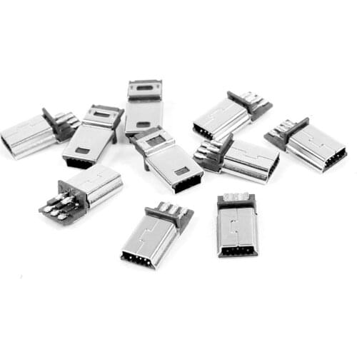 MYLB 10 Pcs Mini USB 5 Pin Male Plug DIY SMT Connector Silver Tone Dark Gray