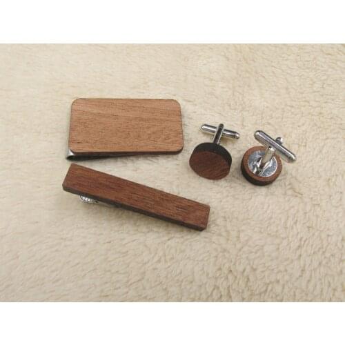 Set Of 2 Blank Wooden Tie Clips Cufflinks Money Clip Man Accessory Men Father Husband Best Anniversary Gift