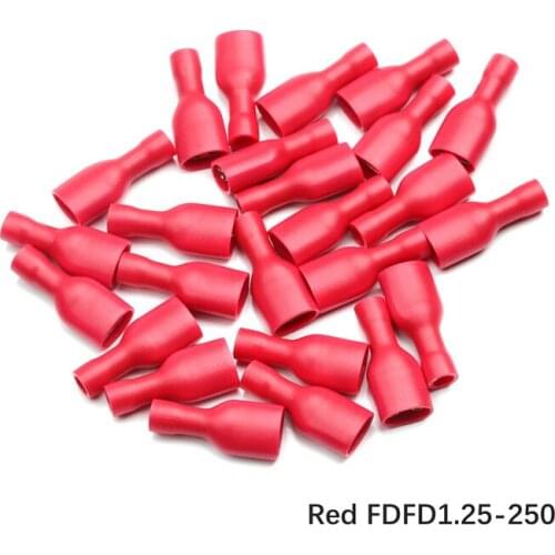 50Pcs/Lot 6.3mm Female Insulated Spade Crimp Terminal Connector Set For 0.5-2.5mm Electrical Cable Wire Connectors