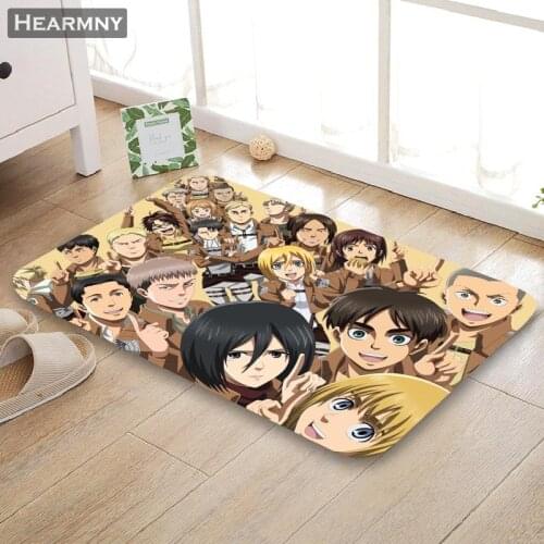 Custom Attack On Titan Doormat Floor/Bath/Kitchen/Beach Mat Flannel Sponge Fabric 3D Printed Shaggy Decoration For Bedroom