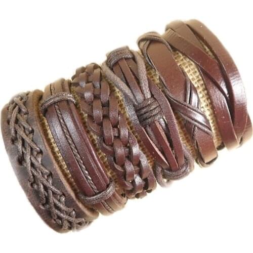 6PCS Multilayer Leather Bracelet Charm Men Jewelry Vintage Punk Bracelet Punk Wrap Bracelets For Women Casual Men Jewelry