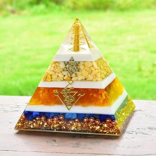 Handmade Orgone Large Pyramid Lapis Lazuli&Citrine Crystal Energy Orgonite Pyramid With Emf Protection For Chakra Healing