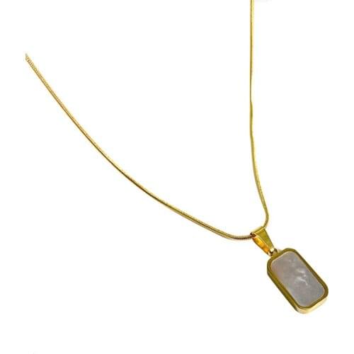 Titanium Steel Inlaid Shell Agate Double-sided Square Pendant Necklace Fashionable Chain Wild Clavicle Durable Cold Chain