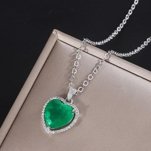 Funmode Heart Shape Hot Sale Green CZ Charms Necklace Pendant For Women Dress Accessories pentagram FN98