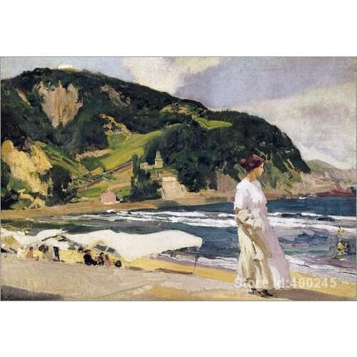 Landscape beach Zarautz beach Joaquin Sorolla y Bastida oil painting on canvas Handmade High quality