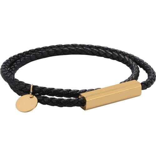 Simple Popular Jewelry Black Leather Handmade Bracelet for Women Men Stainless Steel Magnetic Buckle Bracelets Bangles PD0689