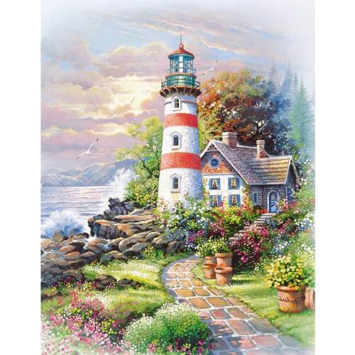 Canvas Size Full Diamond 5d Diy Diamond Embroidery Seaside Lighthouse Diamond Painting Cross Stitch Rhinestone Mosaic Decoration