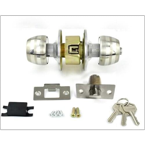Round Door Handle Door Knobs Lock Stainless Steel Entrance Passage Door Lock with Key for Bedroom Living Room Bathroom