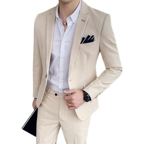 Wedding Groom Blazers Jacket Pants / Fashion New Mens Casual Boutique Business Solid Color Suit Coat Trousers 2 Pieces Set