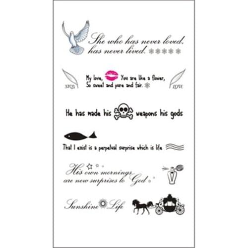 5pcs/lot Temporary Tattoo Sticker New Design Letters Abstract Figure Body Art Waist/ Arm Tattoo for Men and Female