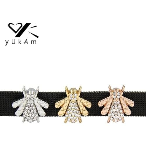 YUKAM Jewelry Animal Insects Charms Rhinestone Cicada Beetles Bee Slide Charms Keeper for Mesh Bracelets DIY Accessories Making