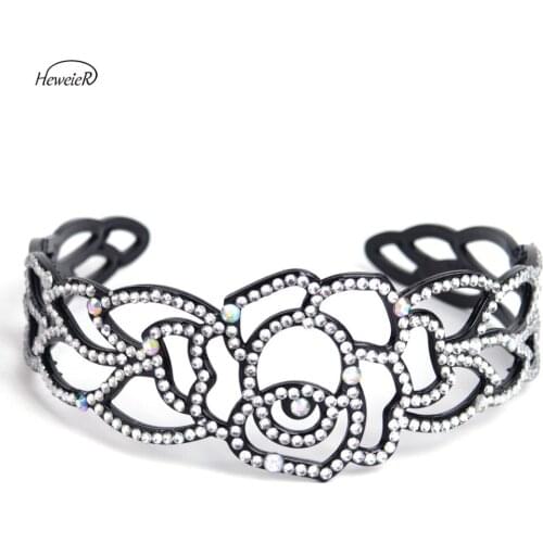 Women Ladies Plastic Wide Hollow Flower Crystal Rhinestones Hairbands Headband Headwear Hair Head Bands Hoop Clips Hairpieces