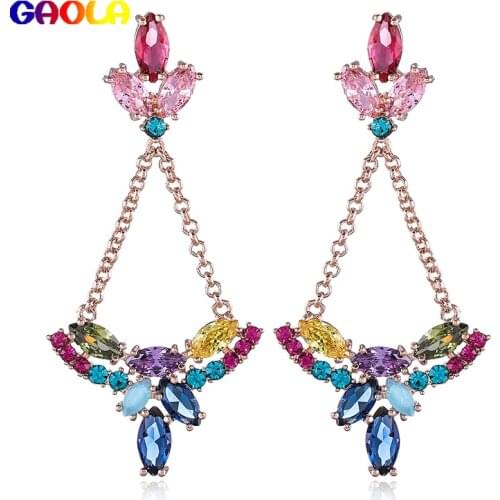 GAOLA New Geometric Milticolor Cubic Zirconia Link Chain Dangle Earrings for Women Party Fashion Jewelry GLE9195
