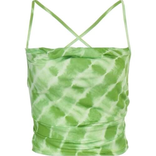 Women Sleeveless Tie-Dye Crop Top Sexy Backless Strappy Bandage Camisole Vest A0NF