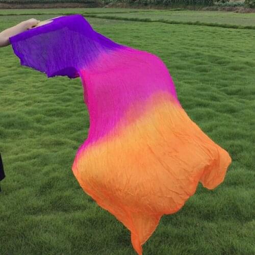 1.8m Lengthen 100% real silk handmade woman belly dance Fan Colorful 1pair(L+R) 5Color Beautiful rainbow belly dance Performance