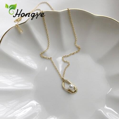Hongye Irregular Geometric Pendant Necklace for Women Natural Pearl Silver 925 Neck Chains Gold Color New Design Women Necklaces