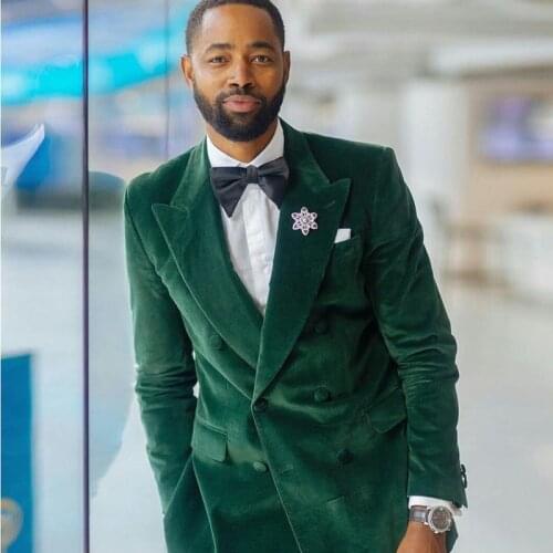 Winter Velvet Mens Coat Suits Tailored Double Breasted Formal Business Warm Jacket Blazer Only One Piece