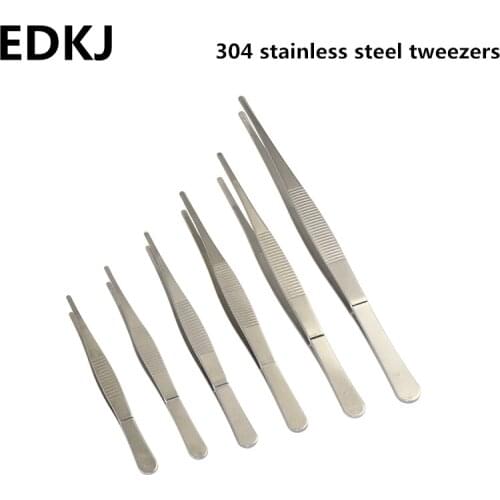 1pcs 304 stainless steel dressing tweezers 125/140/160/180/200/250mm high hardness durable clip round head auxiliary tweezers