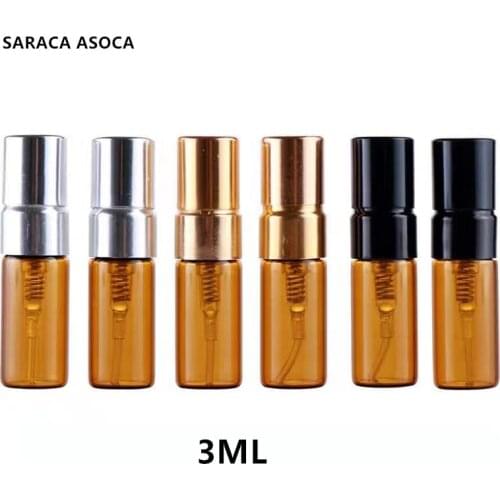 3ML 100Pcs/lot Mini Glass Perfume Bottles With Metal Spray Empty Parfum Case Refillable Perfume Bottle Sample Gold Silver