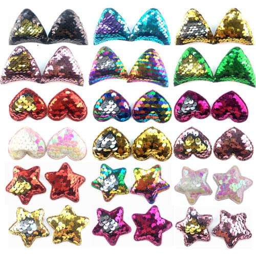 10pcs/10pairs 2.4'' Reversible Sequin Embroidery Ear Cat Hair Accessories for Headband Hairpin Sewing Applique TH289