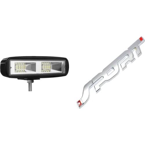 6 Inch 48W 16 Led Work Light Bar Flood Beam Bar & SPORT Logo Emblem Car Trunk Fender Badge 3D Sticker Metal Decal