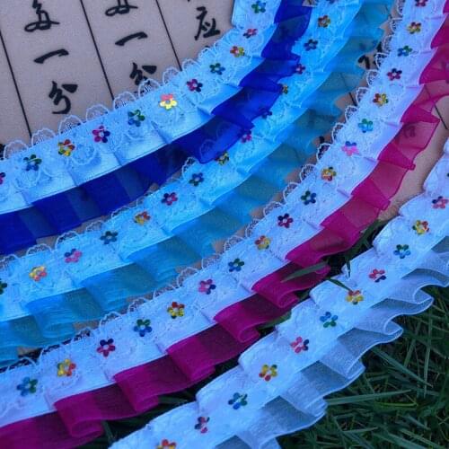 9 meters colorful sequin embroidery lace wrinkled Ribbon DIY Ethnic Costume Accessories Toy Doll Skirt Material