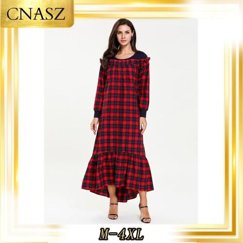 Abaya Turkish New Mumulmane Femme Plaid Word Shoulder Fold Short Before Long Girl Skirt Fashion Caftan Marocain Musulmane Dress
