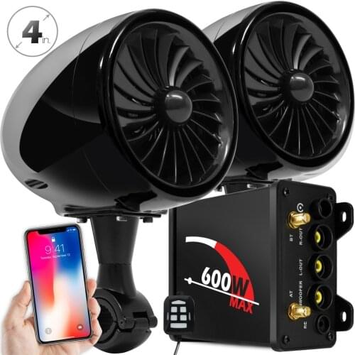 Aileap Motorcycle/ATV Audio System with Bluetooth FM Radio Aux Input Wired Control One Pair of 4" Waterproof Speakers (Black)