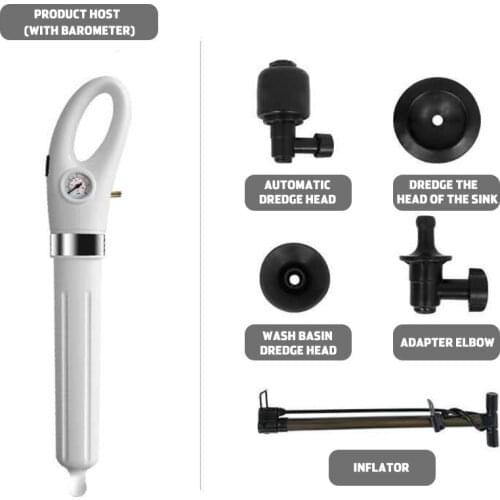 High Pressure Automatic Air Drain Blasters Guns Air Pump with 4 Heads Sink Drain Dredge Tool Powerful Toilet Plunger Cleaner