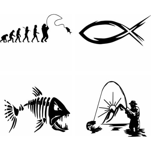 Free Shipping Fish Car Stickers And Decals Go Fishing Funny Wrap Vinyl For Rear view Mirror Car Head Engine Cover Windows Decor