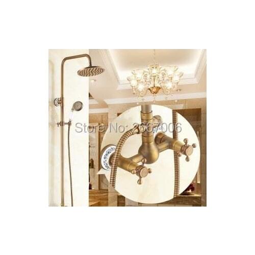 Free shipping Vintage Bathroom Faucet Shower Wall Mounted Shower Set With Rain Head Shower Brass Shower Faucet Set Retro GI235