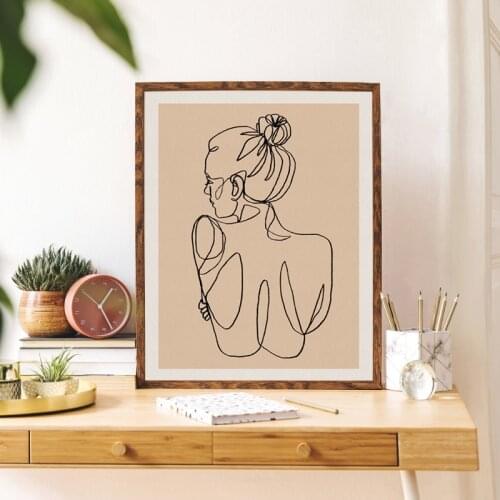 Boho Abstract Woman Nude Body Line Art Prints Scandinavian Poster Beige Neutral Colors Wall Art Canvas Painting Bedroom Decor