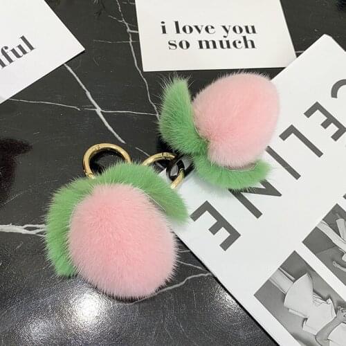 8CM Cute Real Mink Fur Peach Keychain For Women Handbag Toys Keyring Bag Charm Phone Pendant Lovely Pompom Car Keychain Gift