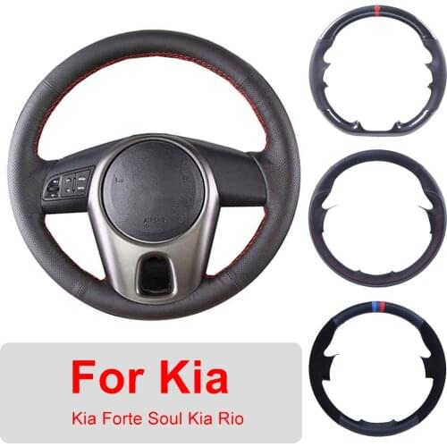 DIY Car Steering Wheel Cover Customized For Kia Forte 2009-2014 Soul Kia Rio Leather Auto Braiding Cover For Steering Wheel