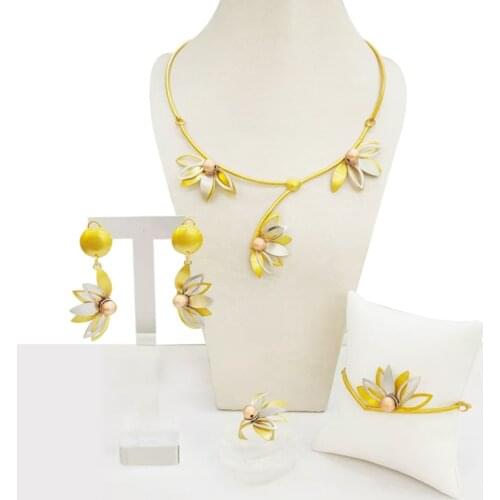 Flower Copper Trendy New Steel Wedding Jewelry Sets Women Pendants Necklaces Small Stud Earrings Jewellery Sets Accessories