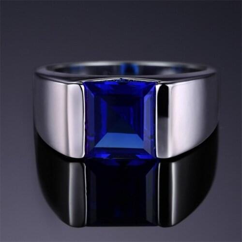 Mens Eternity 925 Sterling Silver Square Natural Blue Sapphire Stone Solitaire Rings For Men Women jewelry gift