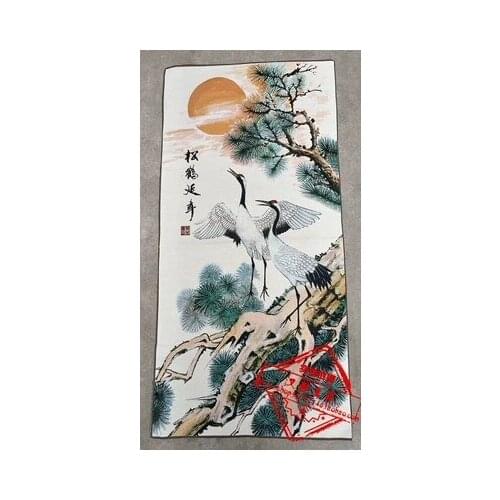 Ancient Collection (Pine Tree. White Crane) Su Embroidery Living Room Decoration Painting