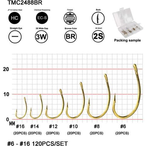 Eupheng 120pcs Nymph Dry Fly Fishing Hooks Set EP-TMC2488 Barb Hooks Combo Bronze Color Fly Hook With Barb
