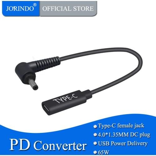 JORINDO 0.15M/0.49FT Type-C female jack to DC4.0*1.35MM PD Charging Adapter Cable ,65W USB-C to 40135 Fast Charging Line