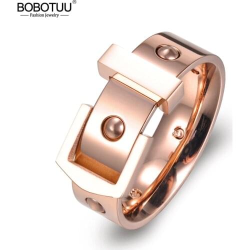 BOBOTUU Classic Design Stainless Steel Ring Jewelry Romantic Love Engagement Wedding Bands Rings For Women Anillos BR17037