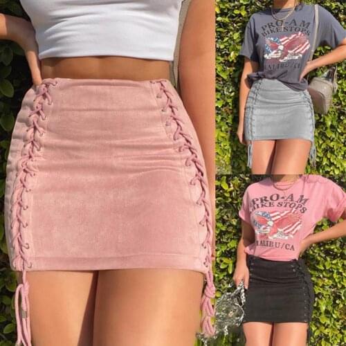 Mini Women Sexy Bodycon Skirt High Waist Women Solid Color Side Bandage Streetwear Mini Short Skirt for Party