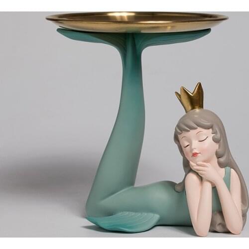 Nordic Ins Creative Resin Mermaid Sculpture Ornaments Home Living Room Porch Desktop Key Small Object Storage Girl Birthday Gift