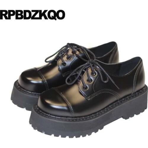 Creepers Platform Shoes Thick Sole Slip Resistant Elevator Oxfords Lace Up Round Toe Women Flats Muffin Black Drop Shipping