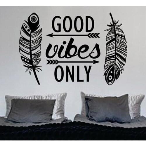 KUCADA good vibes only wall sticker feather for living room home decoration removable pvc diy wallpaper WP3953