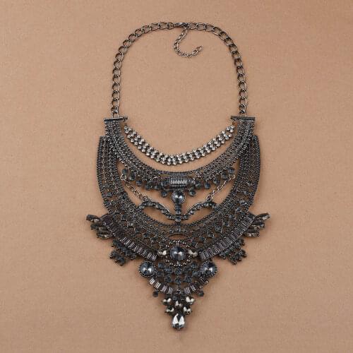 Statement Necklace for Women Fashion Gun Black Metal Long Bohemian Indian Jewelry Chunky Necklace Big Bib Ethnic Costume Jewelry