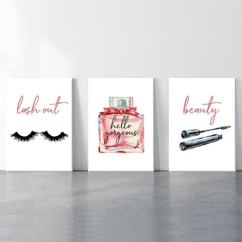 Fashion Makeup Lash Wall Art Prints Hello Gergeous Beauty Painting Decorative Makeup Canvas Art Prints Girls Room Art Home Decor