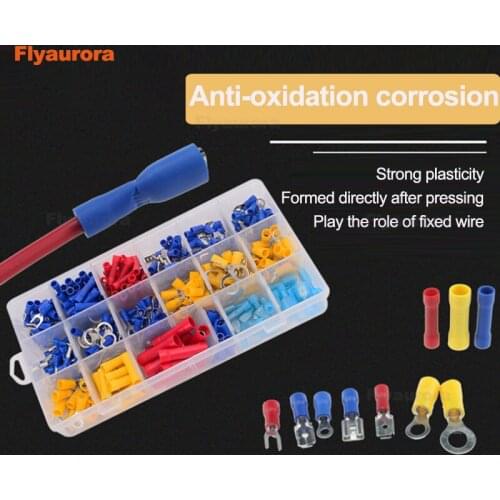 175-360PCS Assorted Insulated Electrical Wire Crimp Cable Connector Spade Butt Ring Fork Set Ring Lugs Rolled Terminals Kit