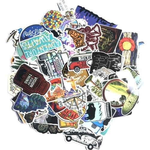 TD ZW 66Pcs Camping Travel Stickers Waterproof Decal Laptop Motorcycle Luggage Snowboard Fridge Phone Car Sticker
